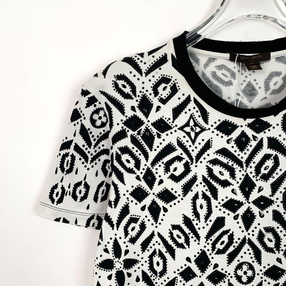 Louis Vuitton Womens Black & White Graphic Print Short Sleeve T-Shirt Size Large - Picture 3 of 8